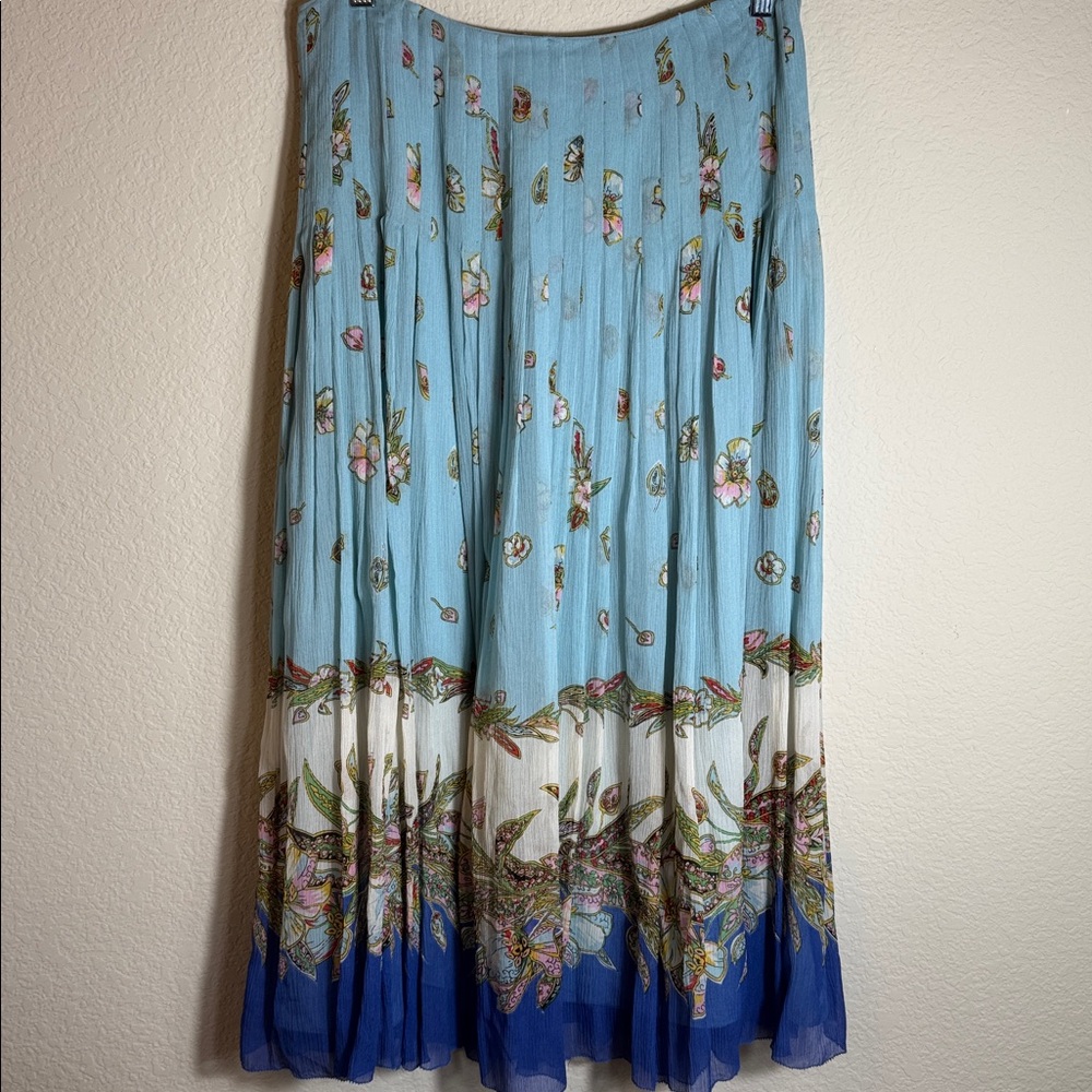 VINTAGE Silk Chiffon Pleated Midi Skirt Spirit by Coldwater Creek Size‎ 10. - Picture 2 of 9